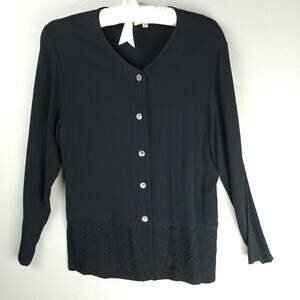 Harlow Rayon Black Buttoned Long Sleeve Sweater Medium